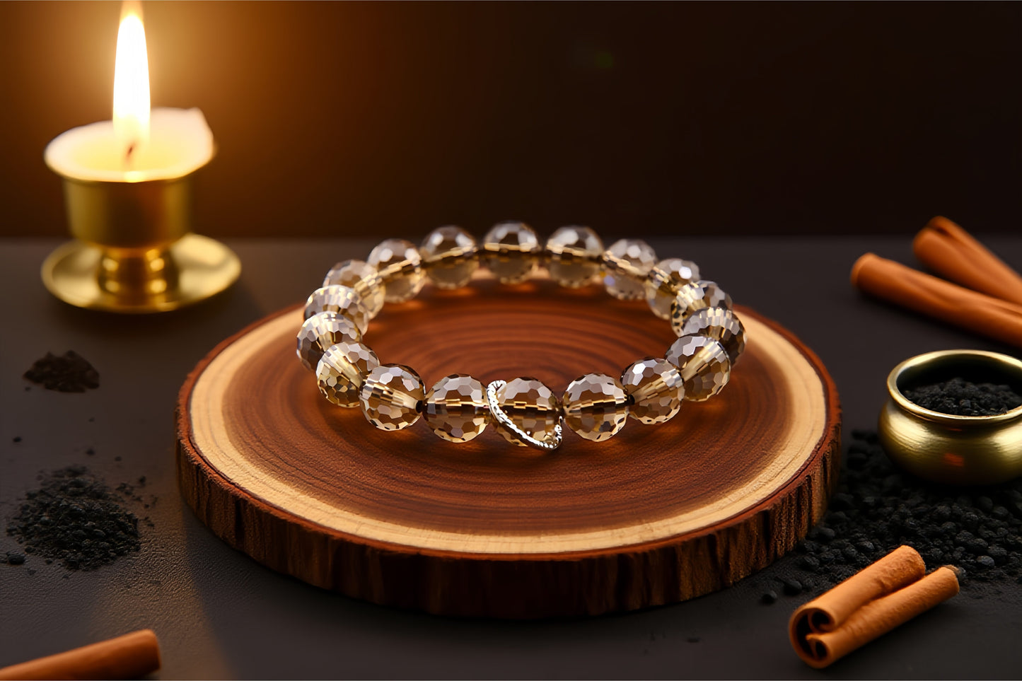 Natural Faceted Smoky Quartz Bracelet for Negative Energy Transmutation