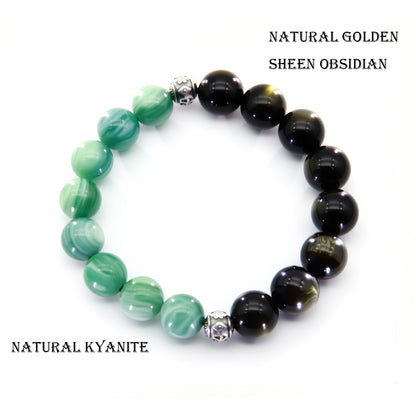 Golden Sheen Obsidian and Kyanite Bracelet