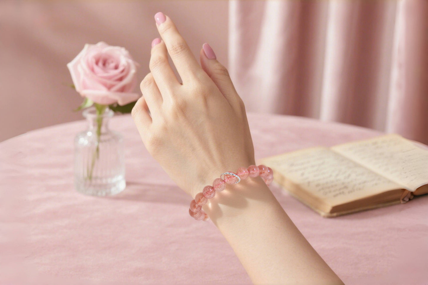 Natural Strawberry Quartz Bracelet for Confidence Boost