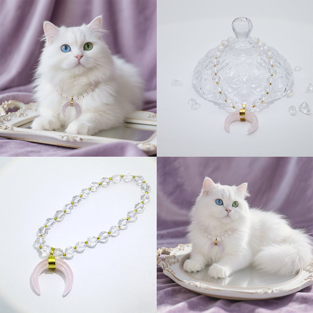Crescent Moon Natural Crystal Pet Necklace