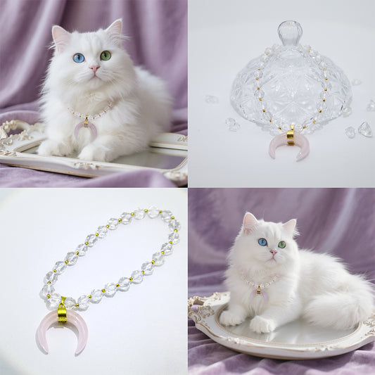 Crescent Moon Natural Crystal Pet Necklace